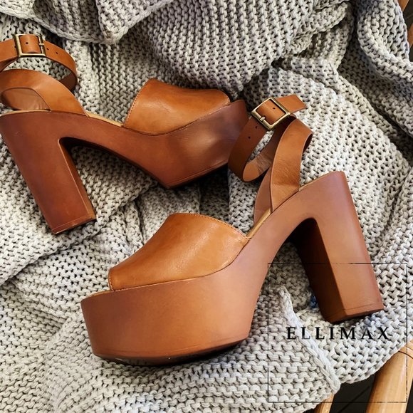 tan chunky platform heels
